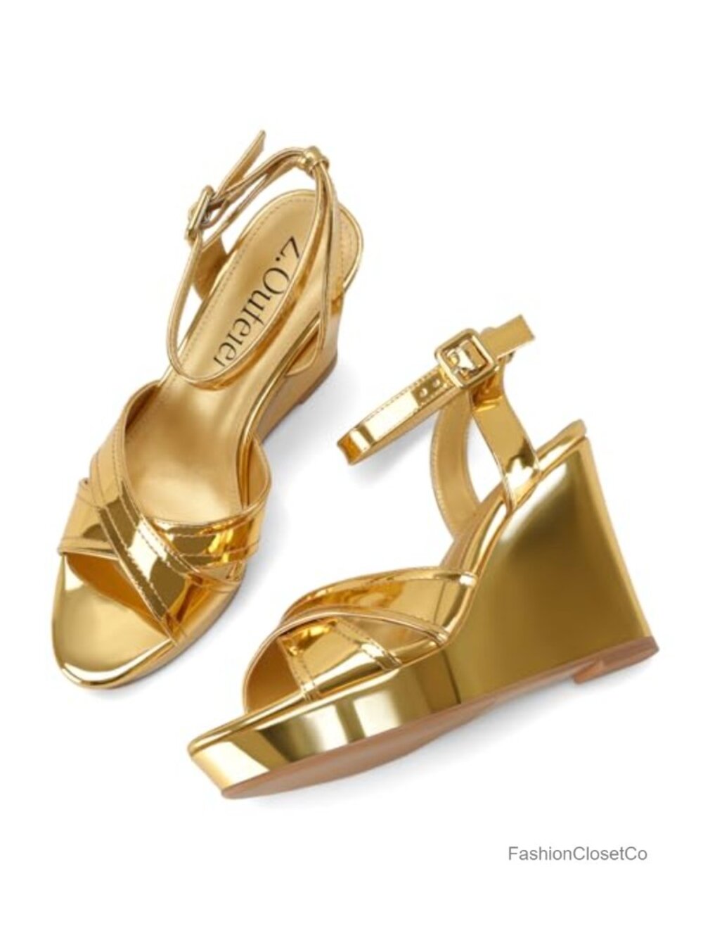 Patent Leather Wedge Sandals - Peep Toe Slingback Ankle Strap Comfortable - Picture 5 of 6